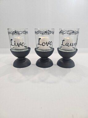 True Living Essentials Live, Love, Laugh 6 Piece Votive Candle Holder Set NIB